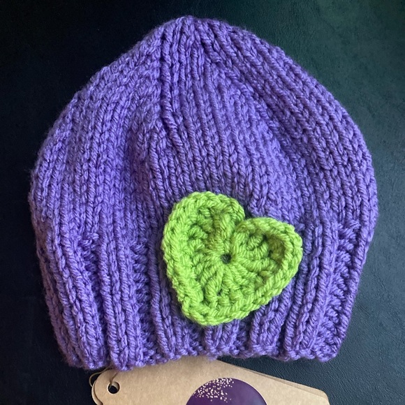 Charlotte’s Threads Other - Hand Knit Baby Hat with Heart Appliqué